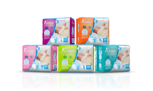 Assorted baby diaper multipack with mixed sizes and colors in box packs
