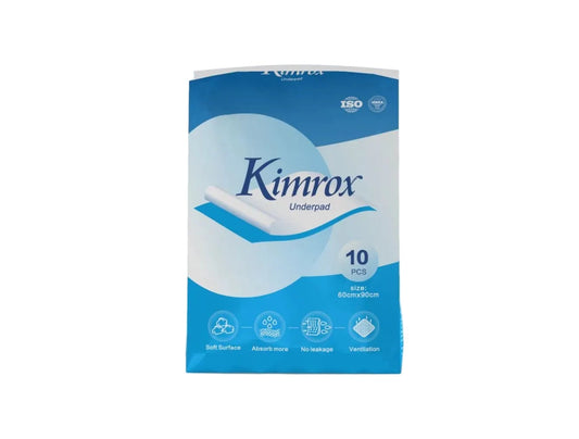 Kimrox underpad package, 10-count absorbent pads with soft surface