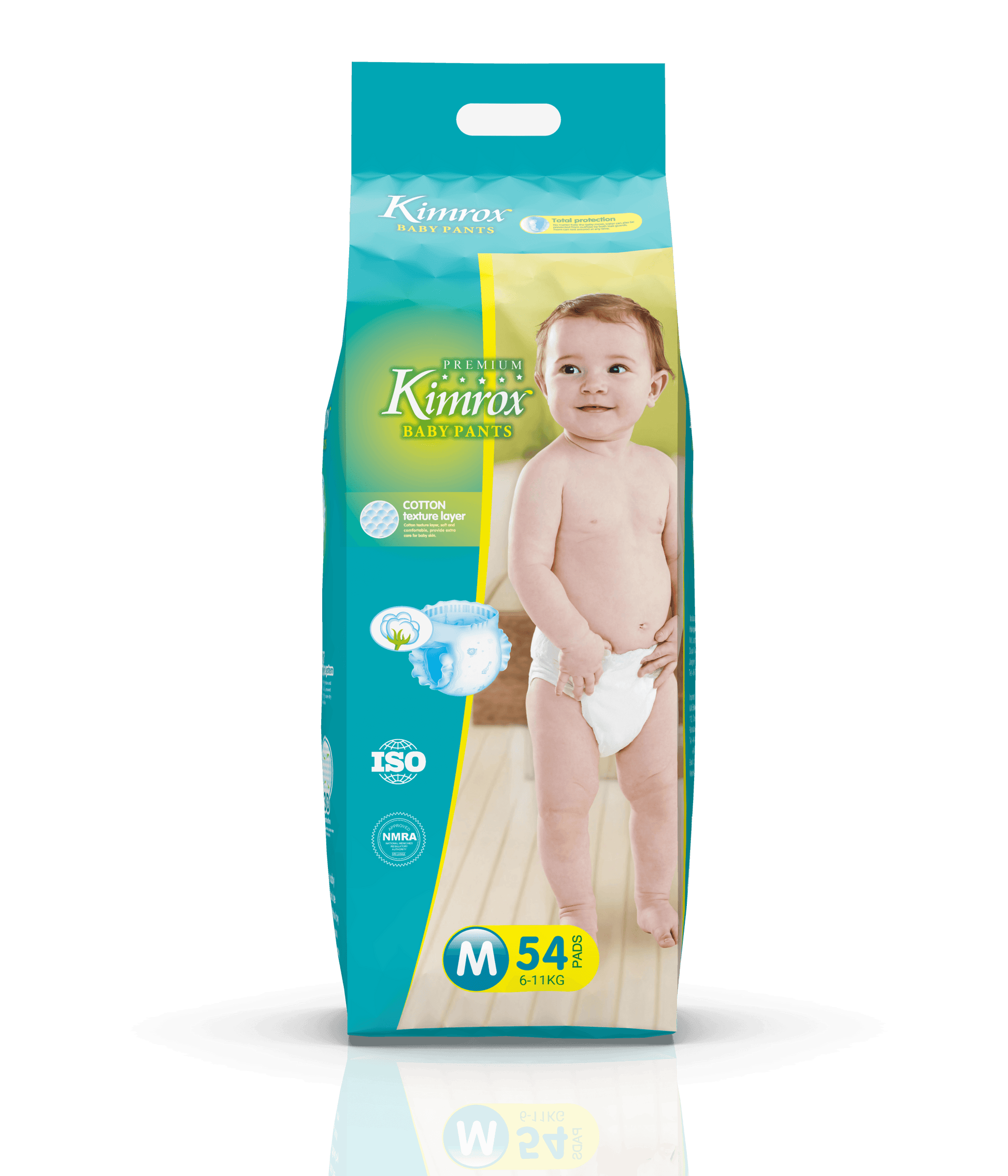 Teal baby pants bulk pack, size M (6–11kg) on front