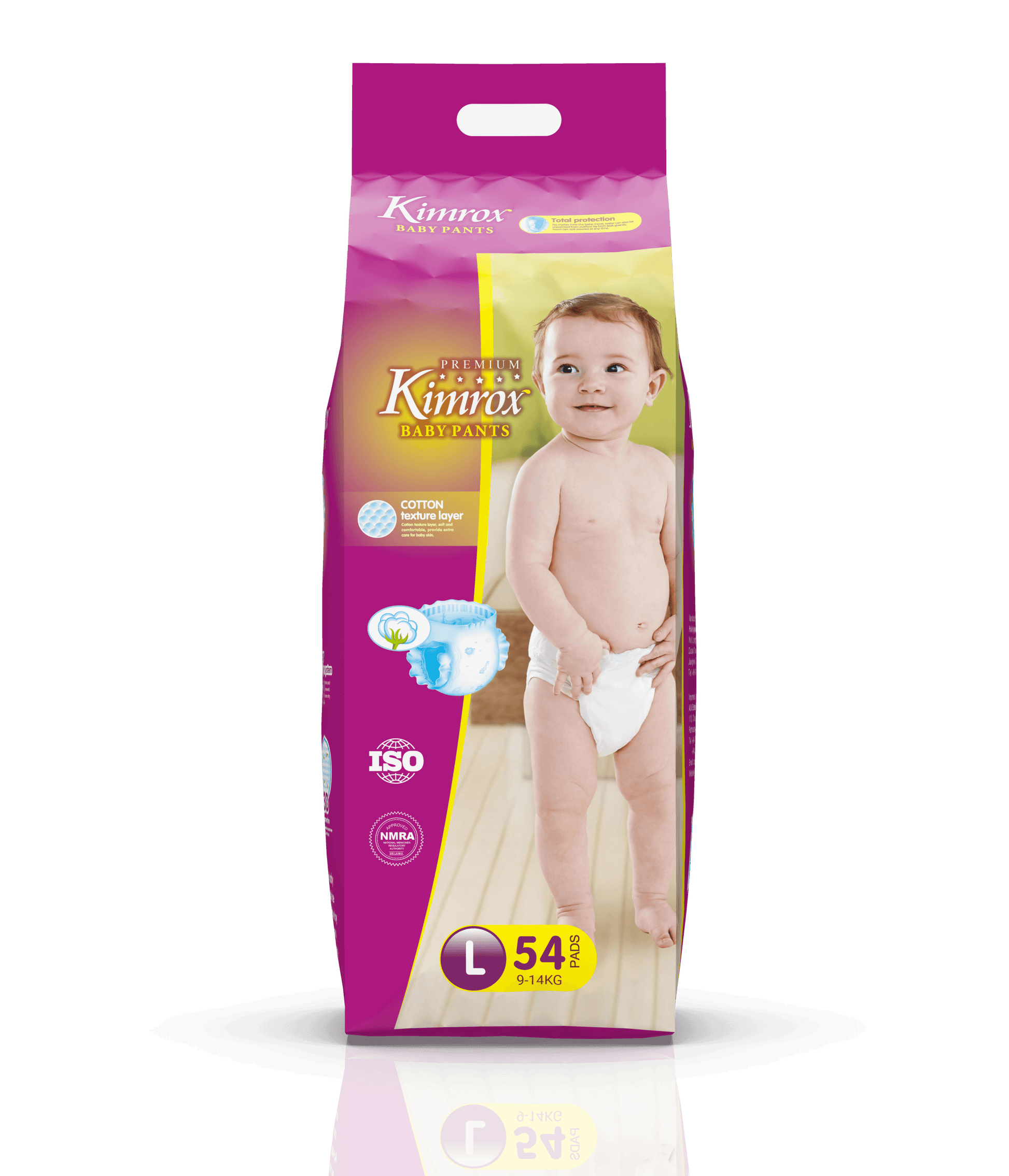 Purple baby pants bulk pack, size L (9–14kg) on front