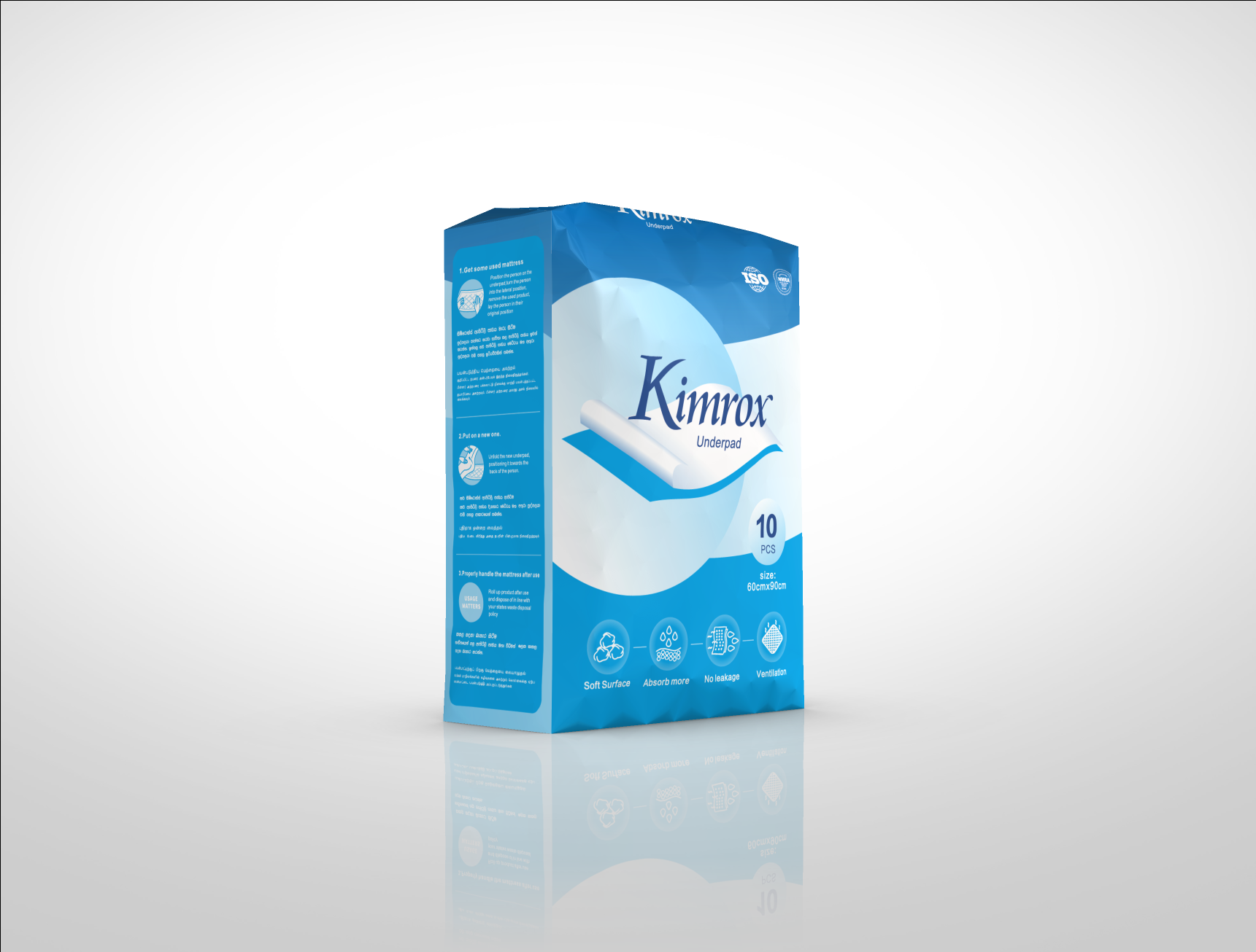 Kimrox underpads carton, 10 count with large circular logo