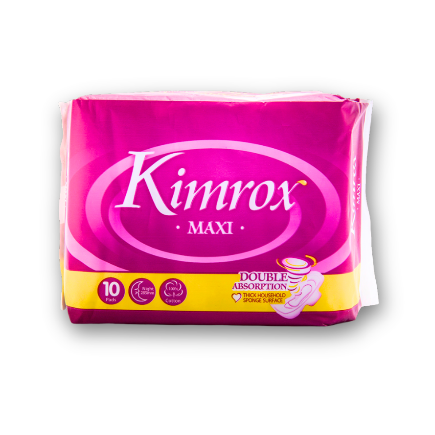 Kimrox MAXI sanitary pads pack, pink front with Double Absorption