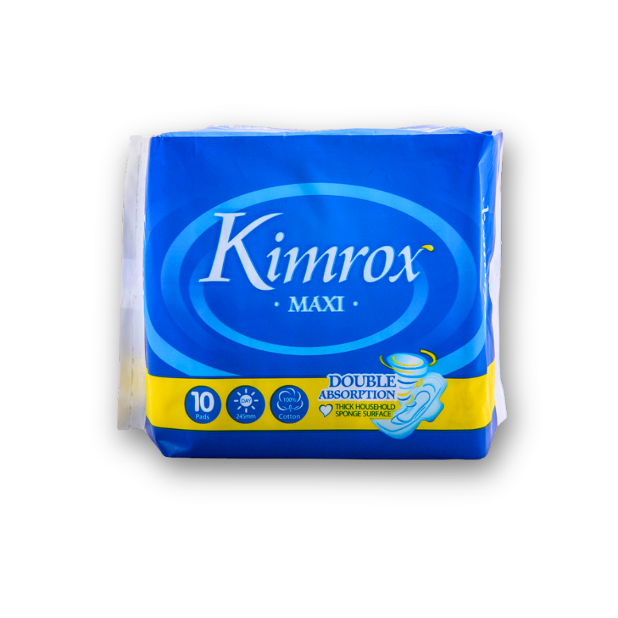 Kimrox MAXI sanitary pads pack, blue front with Double Absorption