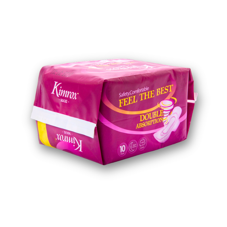 Kimrox MAXI sanitary pads pack, pink wrapper with absorbency graphics