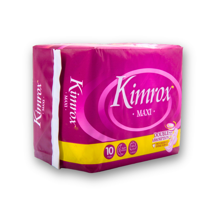 Kimrox MAXI sanitary pads pack, pink wrapper, 10 pads