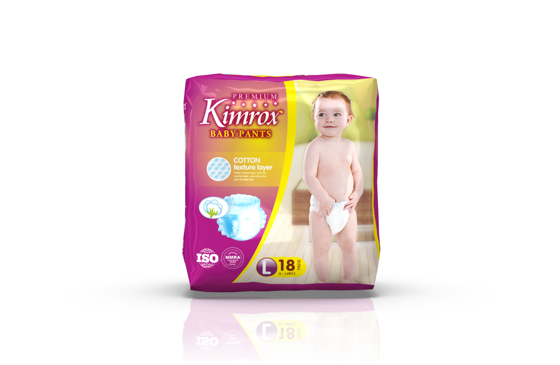 Kimrox Premium baby pants pack, purple size L, cotton texture layer, 18 count.