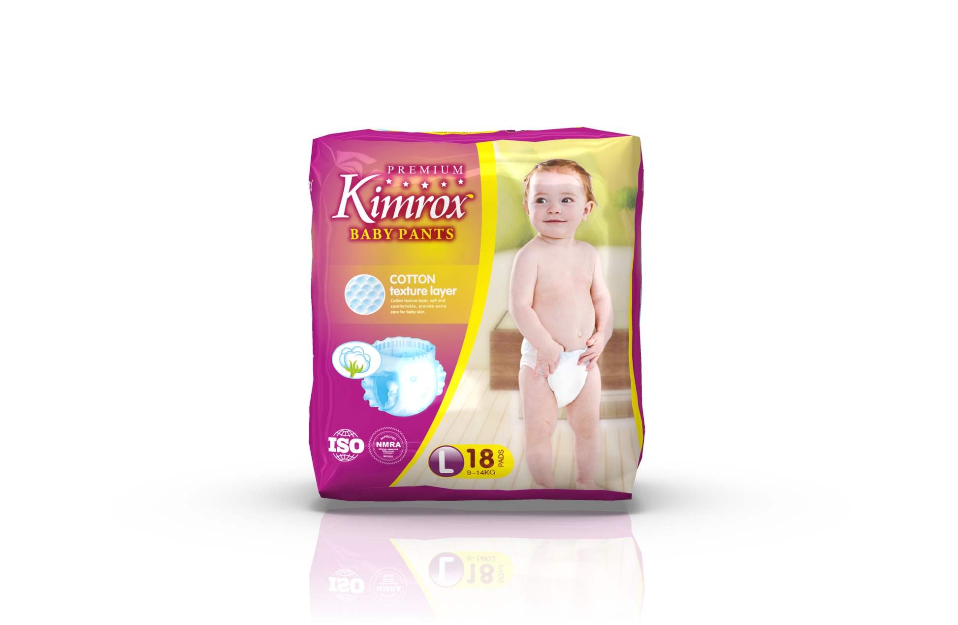 Kimrox Premium baby pants pack, purple size L, child photo, 18 count.