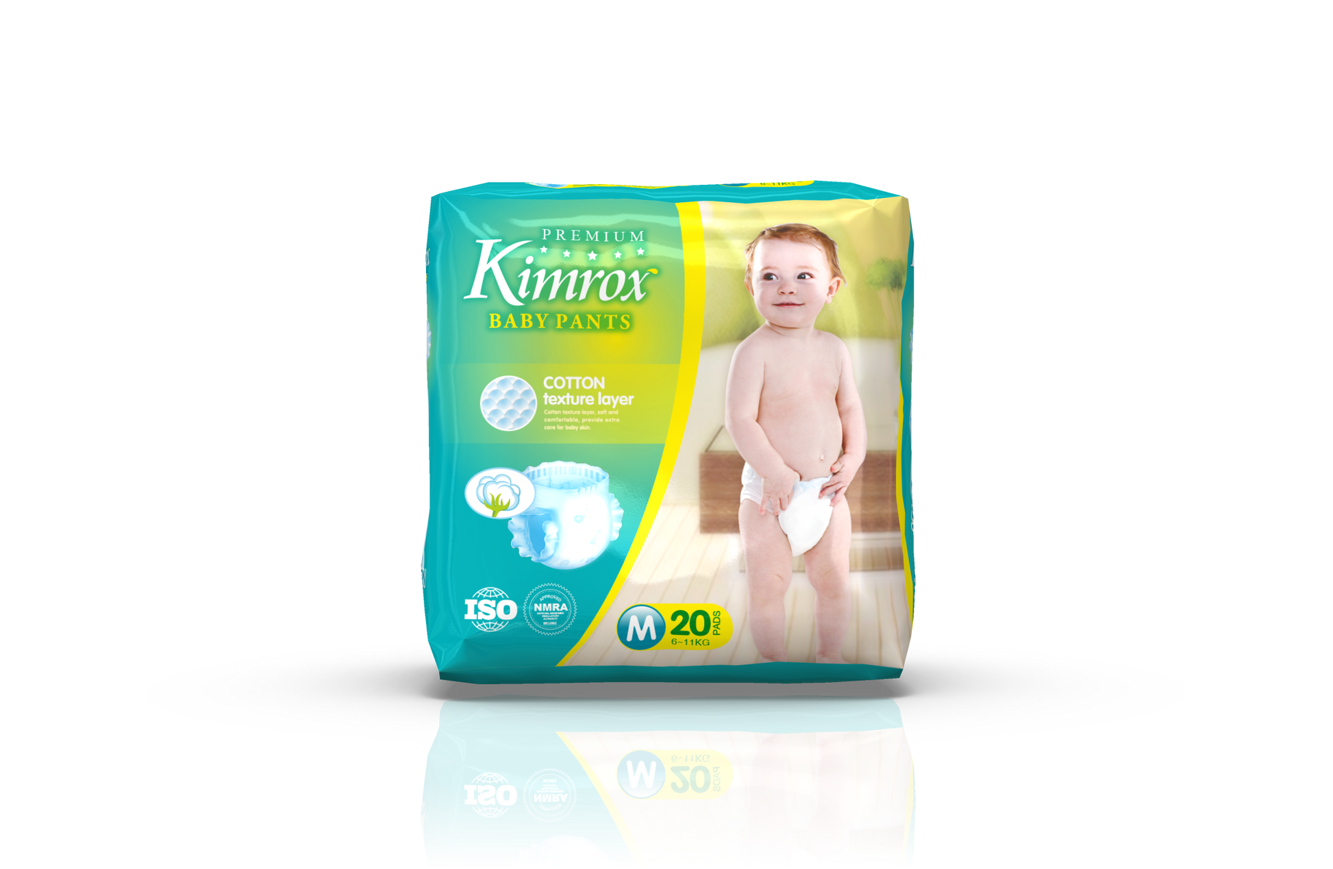 Baby pants pack, teal green, size M, 20-count, premium cotton layer