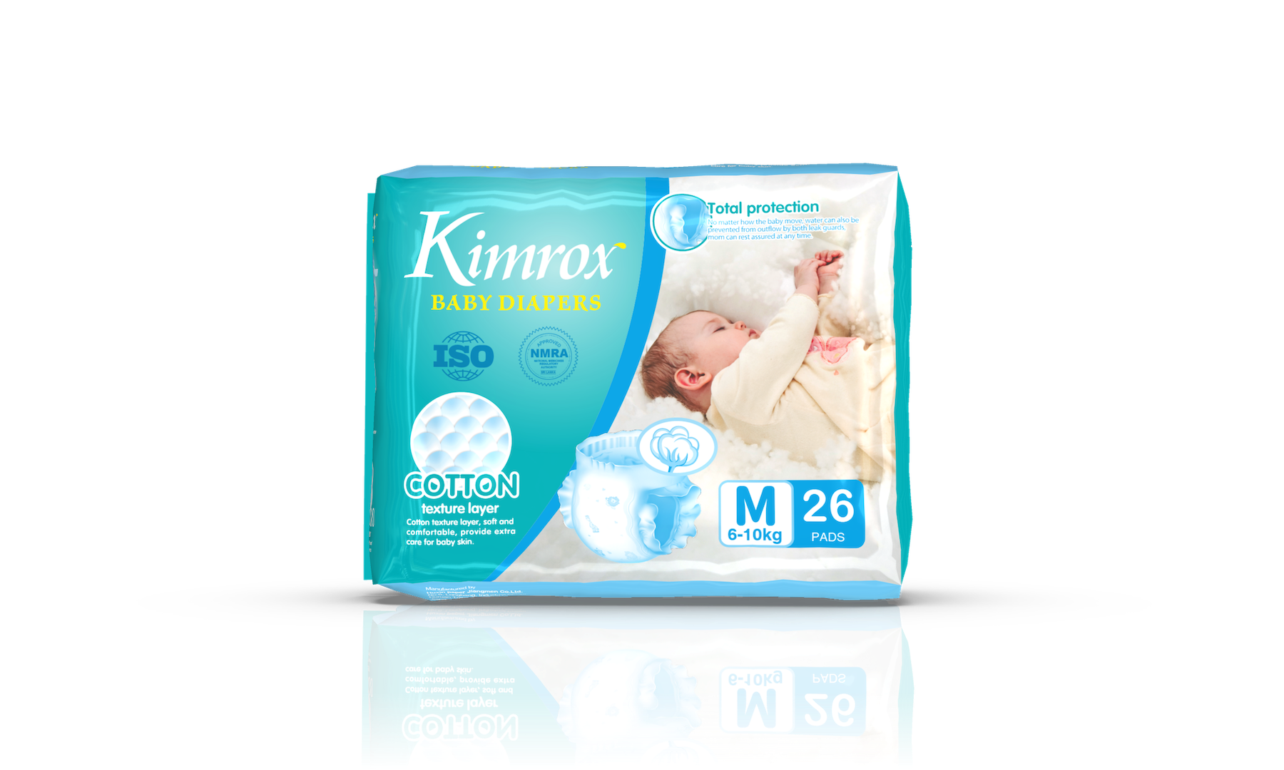Baby diaper box pack, cotton layer, size M 26 pads, teal and light blue